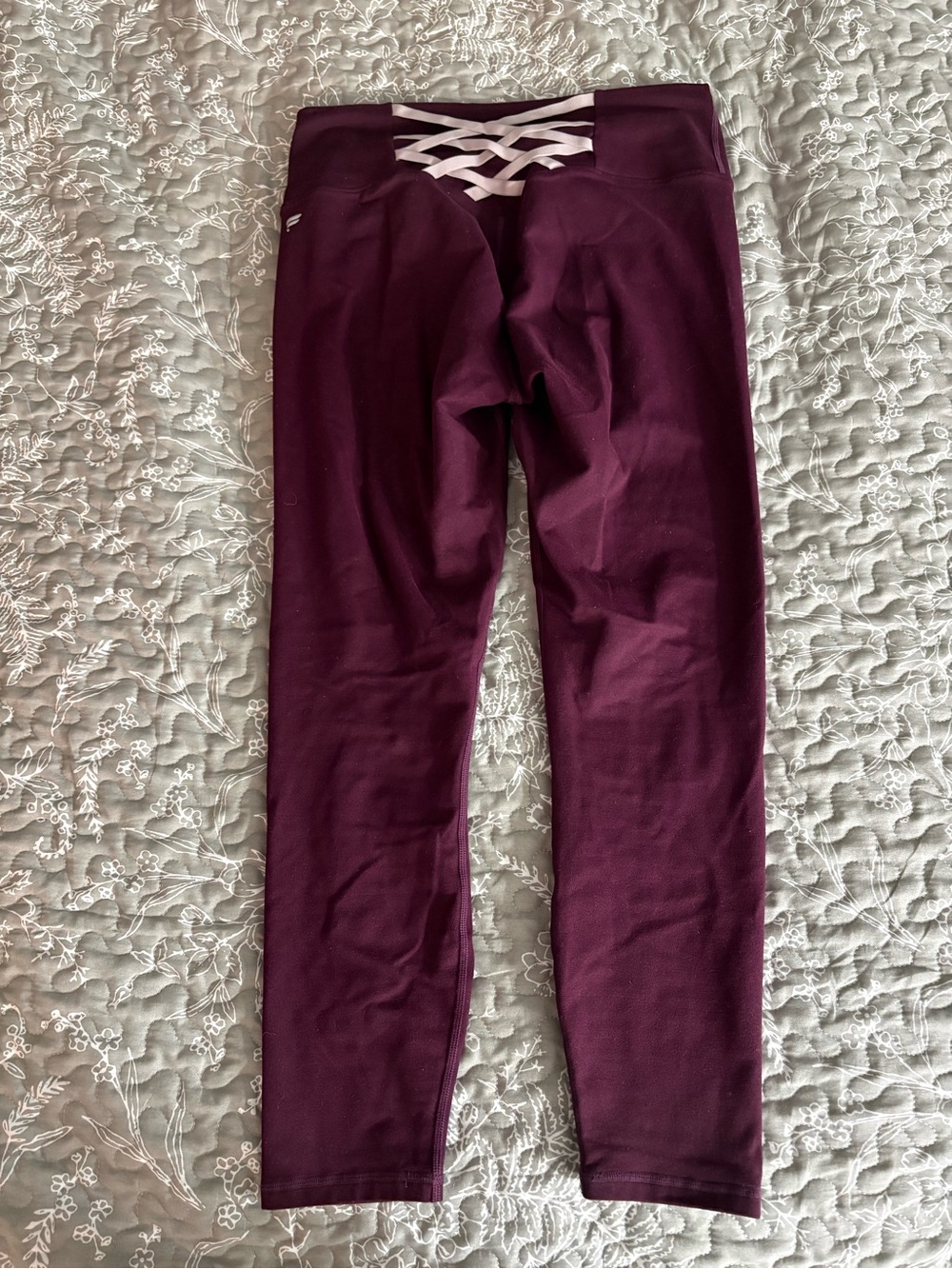Fabletics Burgundy Leggings with White Crisscross Waist